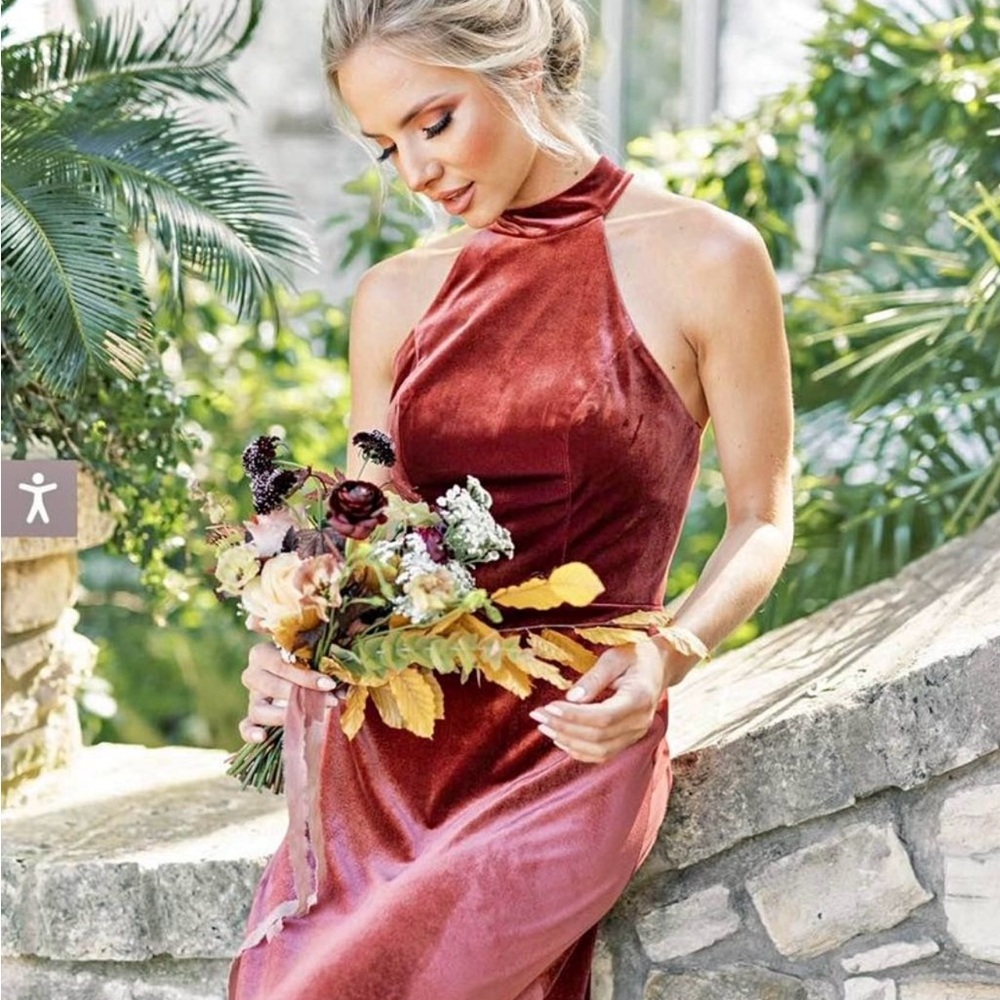 Revelry-Tori terracotta velvet bridesmaid dress size 6.